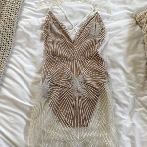 White glitter dress with nude undertones